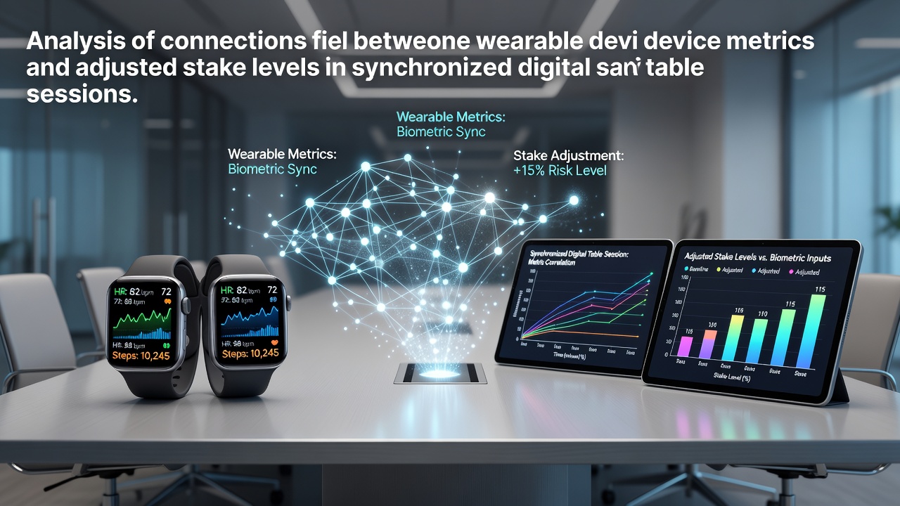 Wearable device metrics displayed alongside digital table game interfaces showing stake adjustments