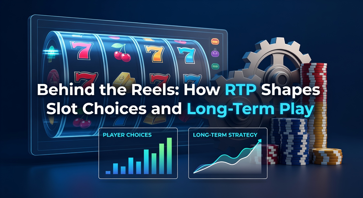 Digital slot machine reels spinning with glowing RTP percentage overlay, illustrating the core mechanic behind player decisions