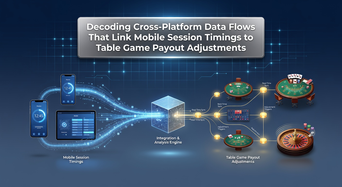 Cross-platform data analytics dashboard showing mobile session timings connected to table game payout metrics