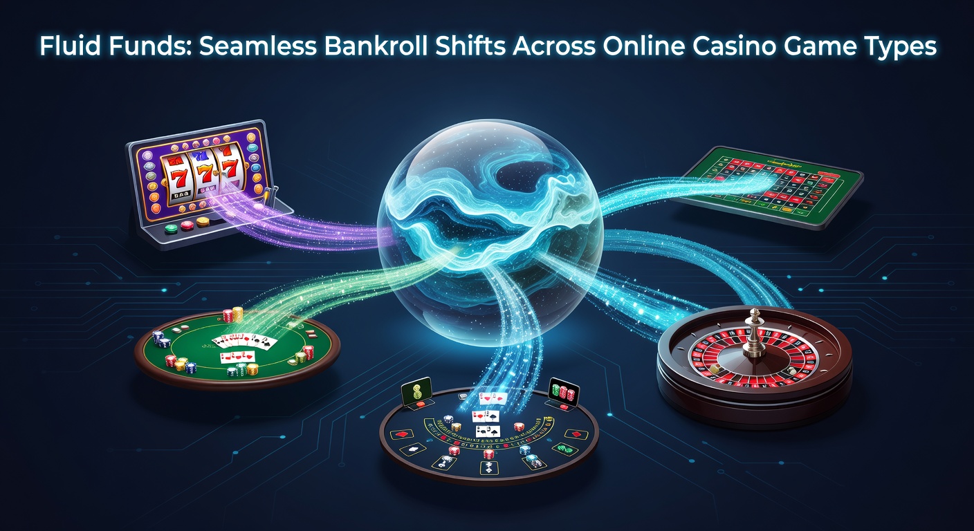 Digital interface showing seamless fund transfers between slot machines, blackjack tables, and roulette wheels in an online casino platform