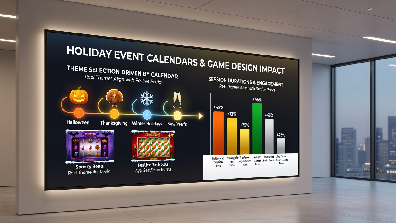 Analytics dashboard showing session duration graphs for mobile reel games during different holiday periods across regions