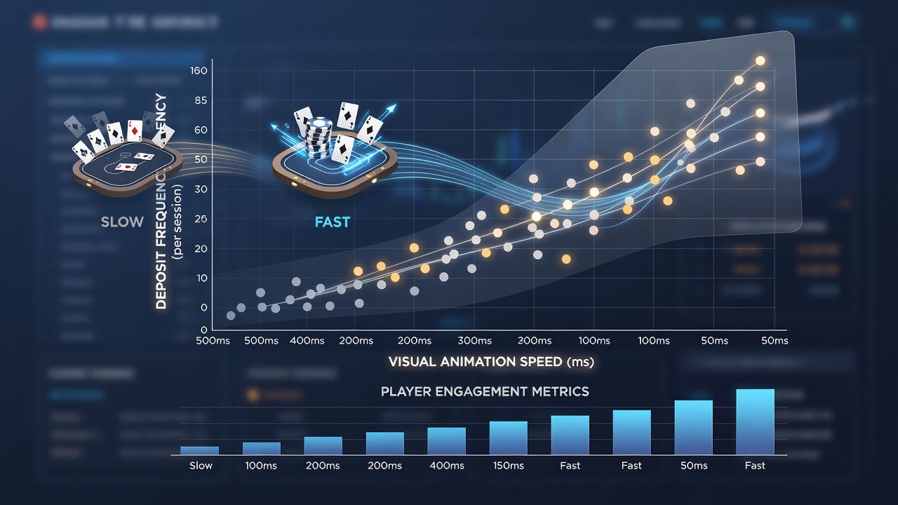 Graph and charts displaying player deposit frequency trends alongside animation speed variations in table games