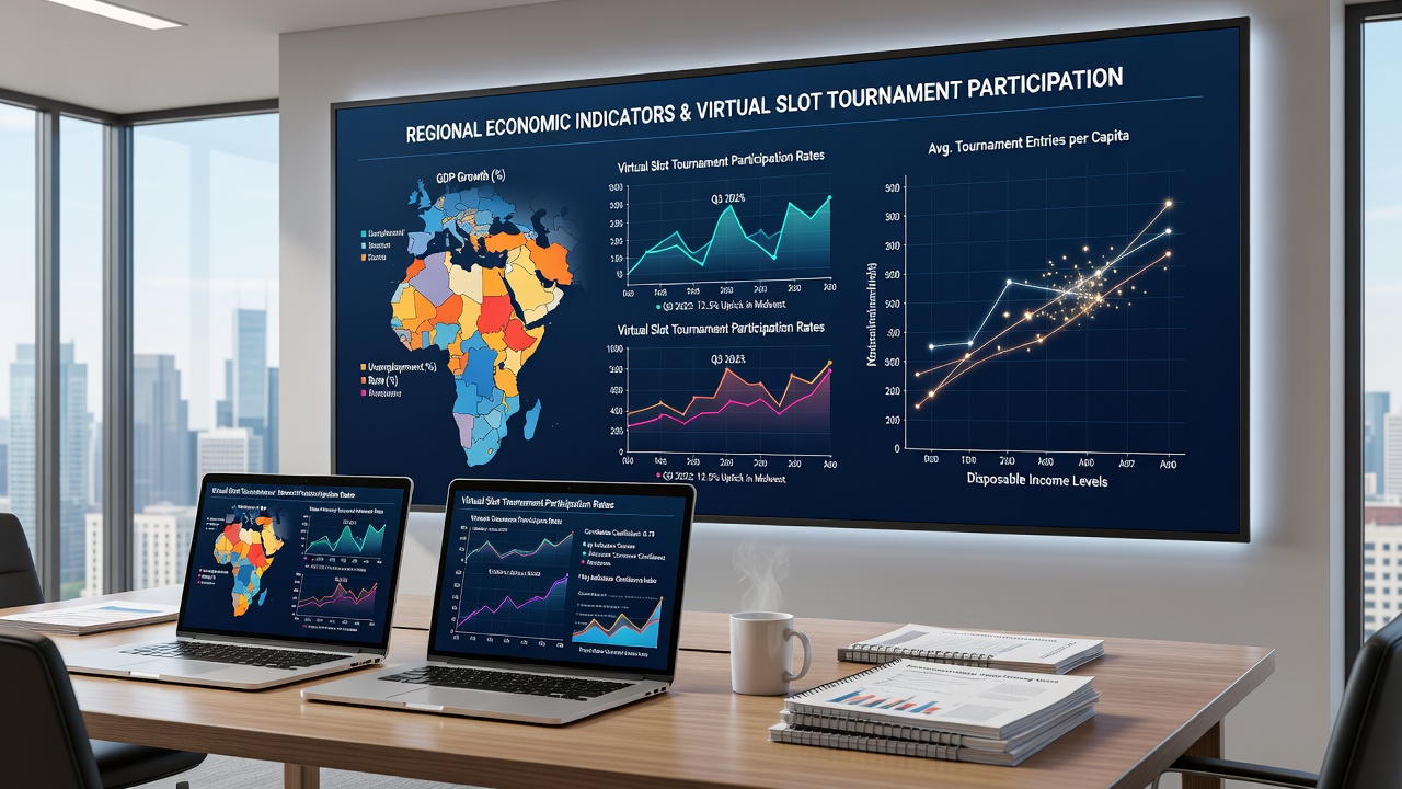 Map of North American and European regions with economic indicator overlays and virtual tournament activity heat maps