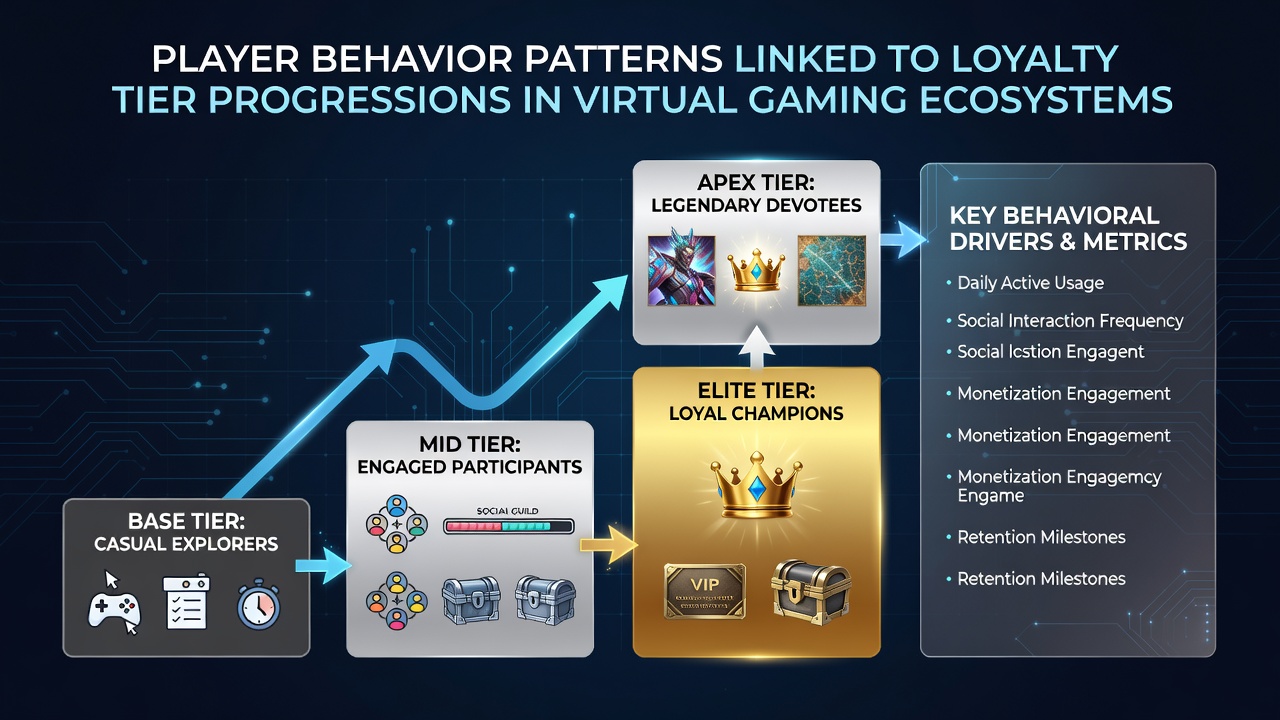 Graph illustrating correlations between loyalty tier levels and player retention alongside spending behavior shifts over six months
